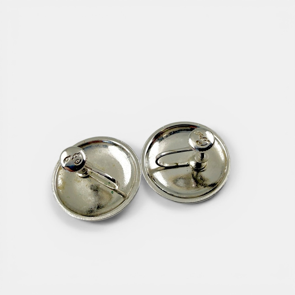 Vintage Coro Silver Tone Button Earrings Signed Mid Century Screwback 50s Domed - Picture 6 of 6